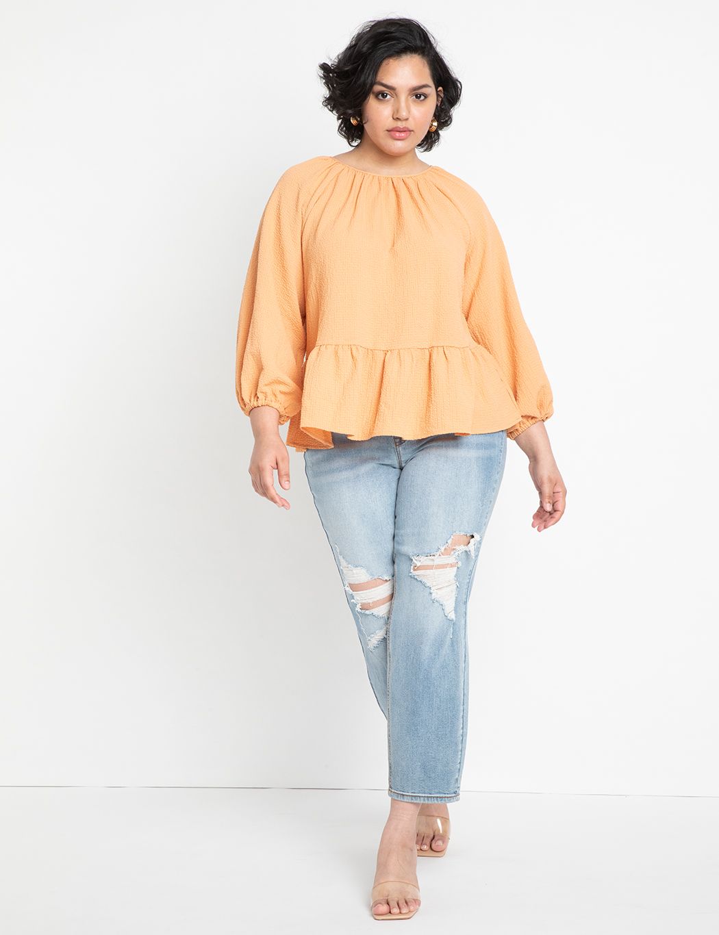 Raglan Peplum Blouse in Soft Orange