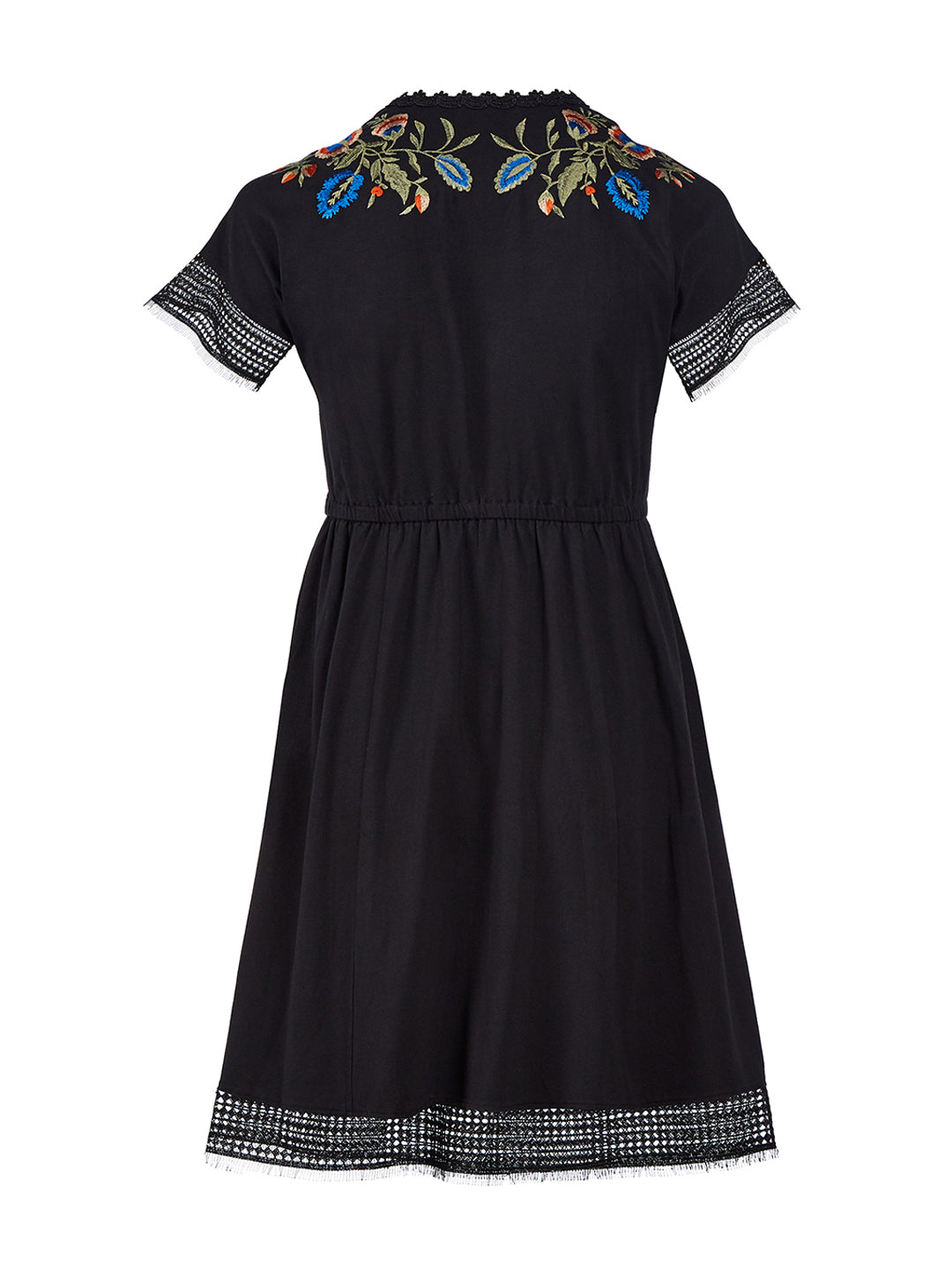 Embroidered Lace Trim Black Dress