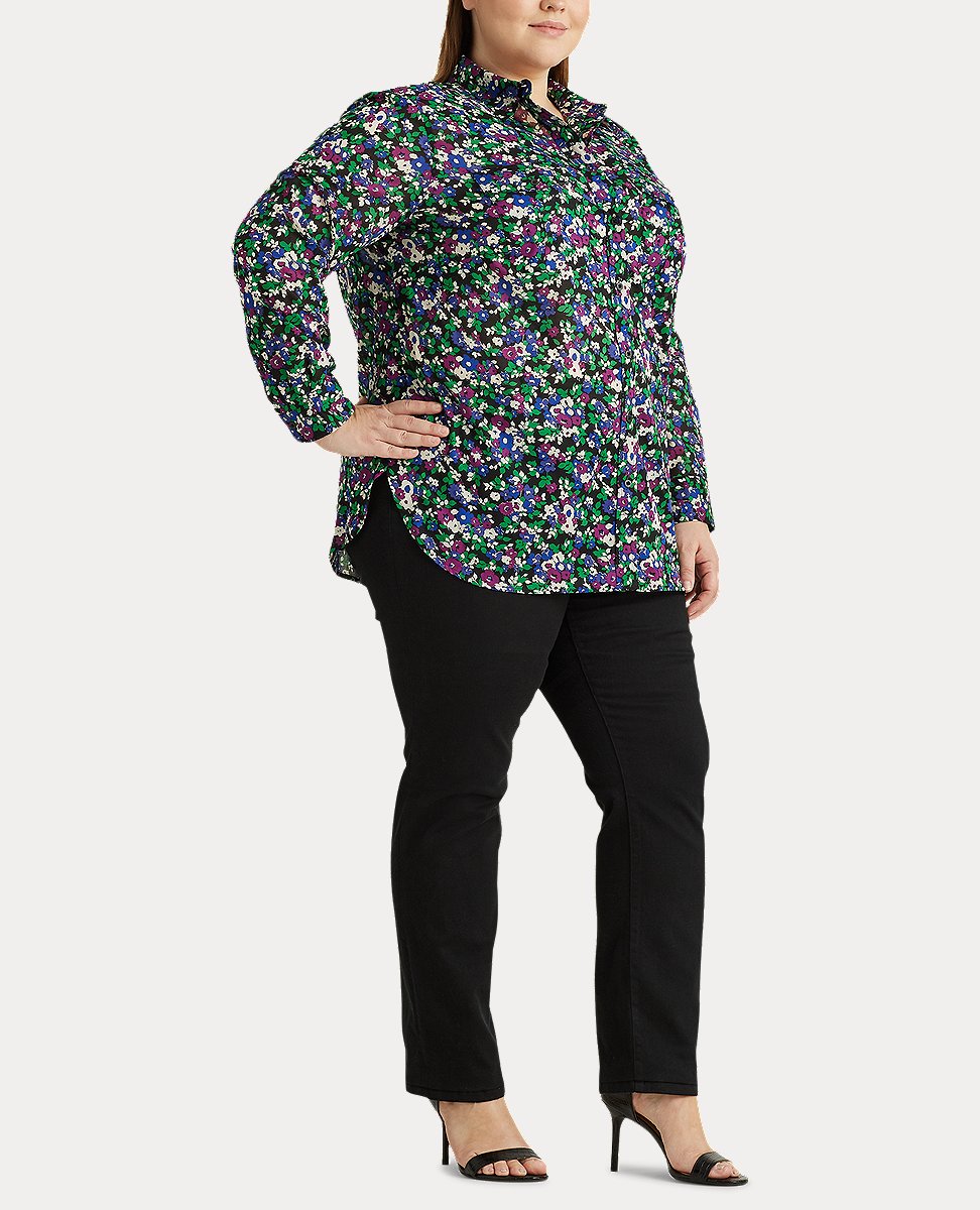Plus-Size Floral-Print Cotton Shirt In Polo Black Multi | Lauren Ralph  Lauren | Gwynnie Bee Rental Subscription