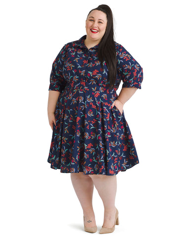 navy floral shirt dress