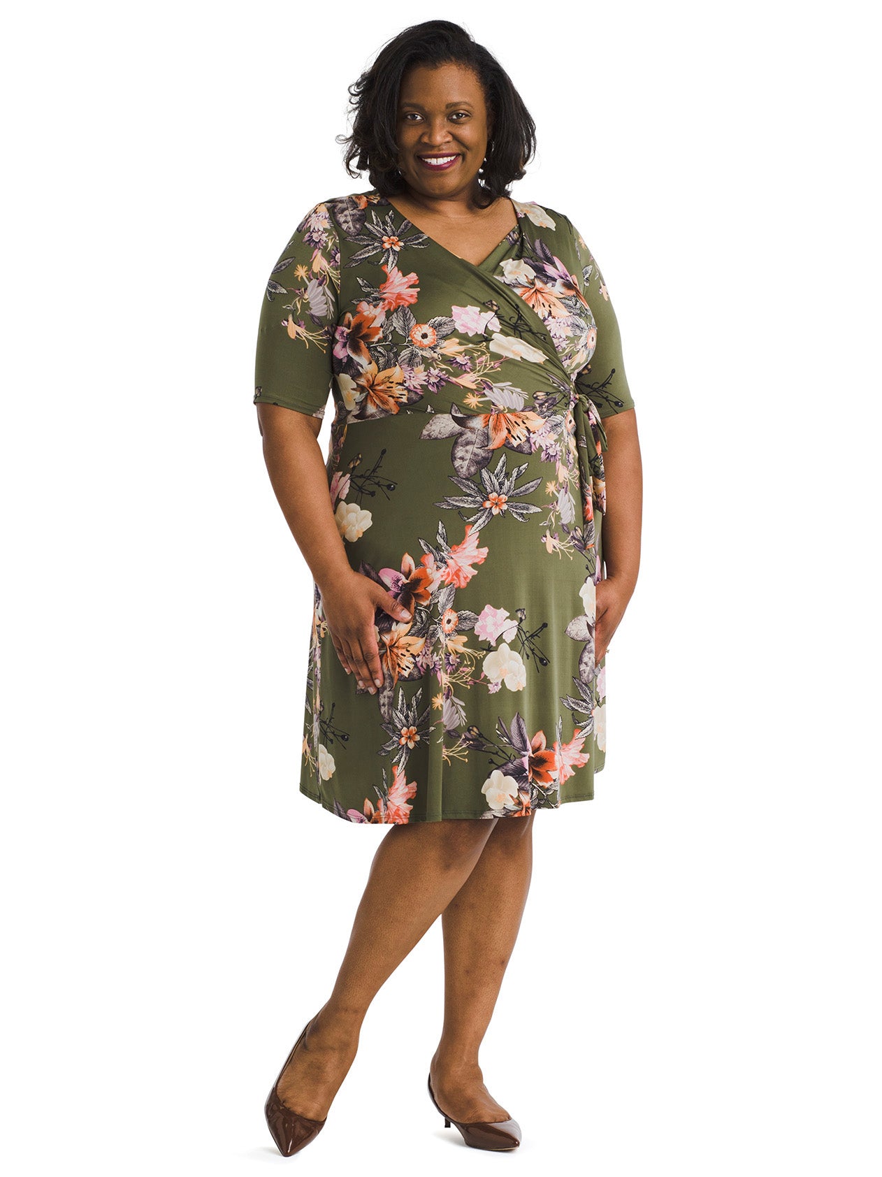 Olive Floral Wrap Dress | Gilli | Gwynnie Bee Rental Subscription