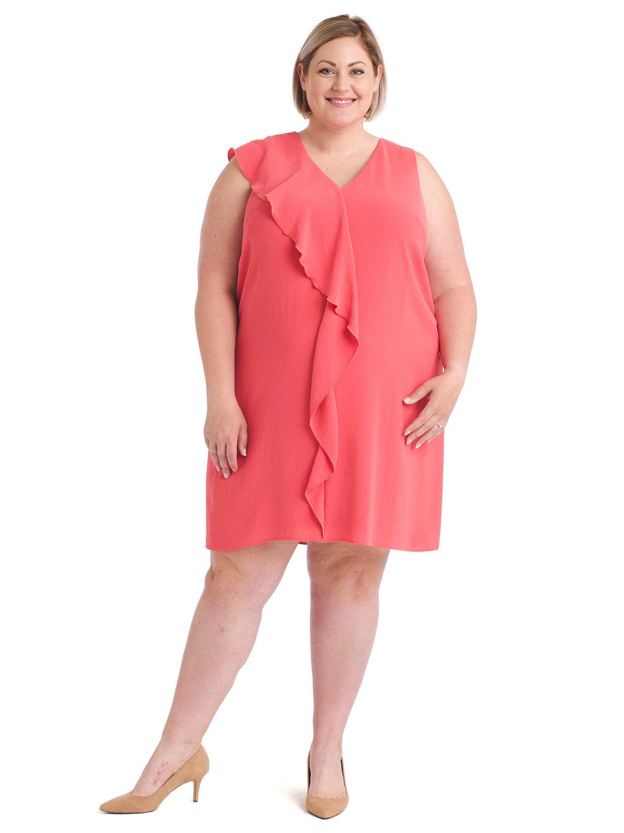 Coral Gauzy Crepe Corkscrew Dress