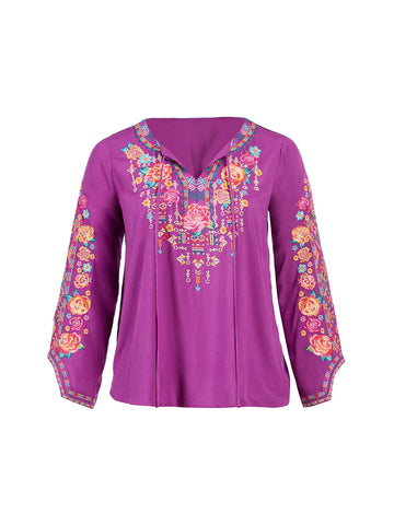 Savanna jane / andree by unit embroidered puff sleeve top – Violet