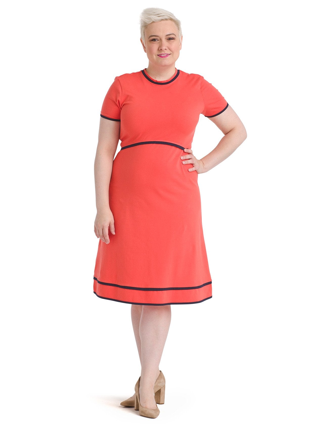 Coral fit-and-flare dress