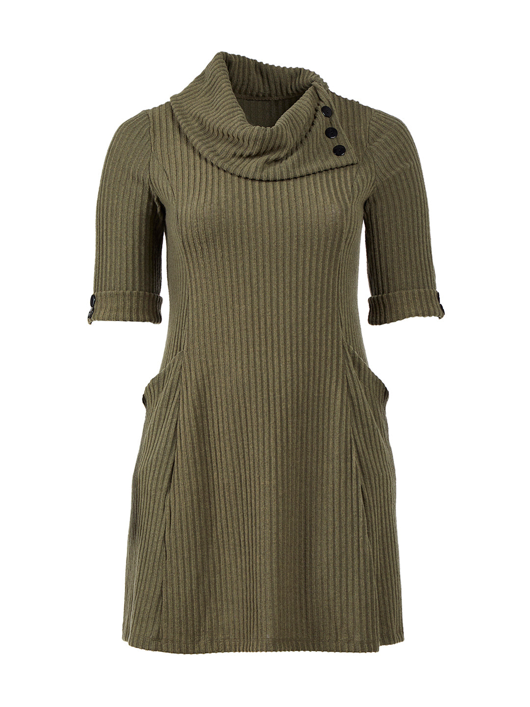 Cable Knit Cowl-Neck Sweater Dress