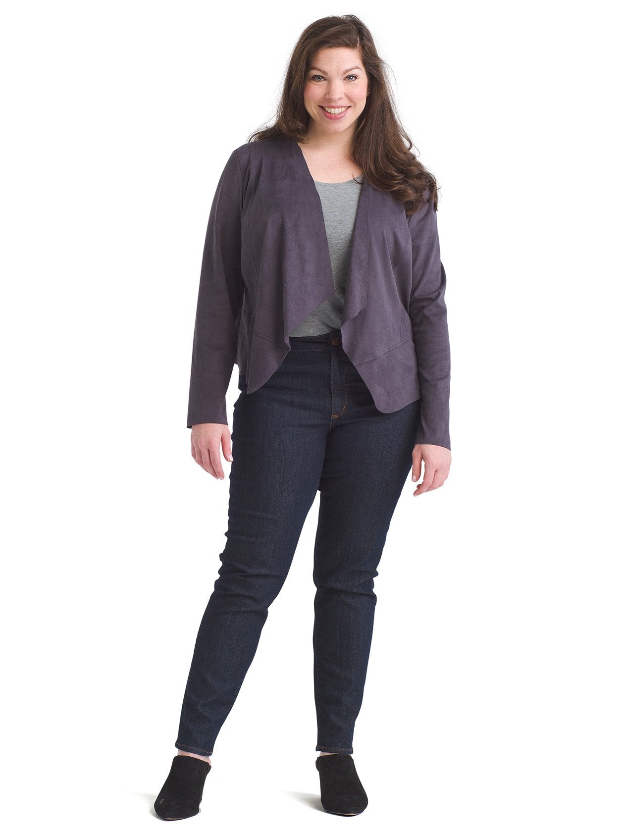 Faux Suede Drape Front Peplum Jacket | Anne Klein | Gwynnie Bee Rental  Subscription