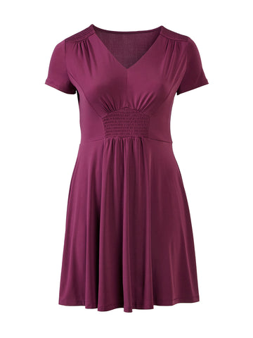 Smocked Waist Purple Fit-And-Flare Midi Dress | London Times | Gwynnie ...