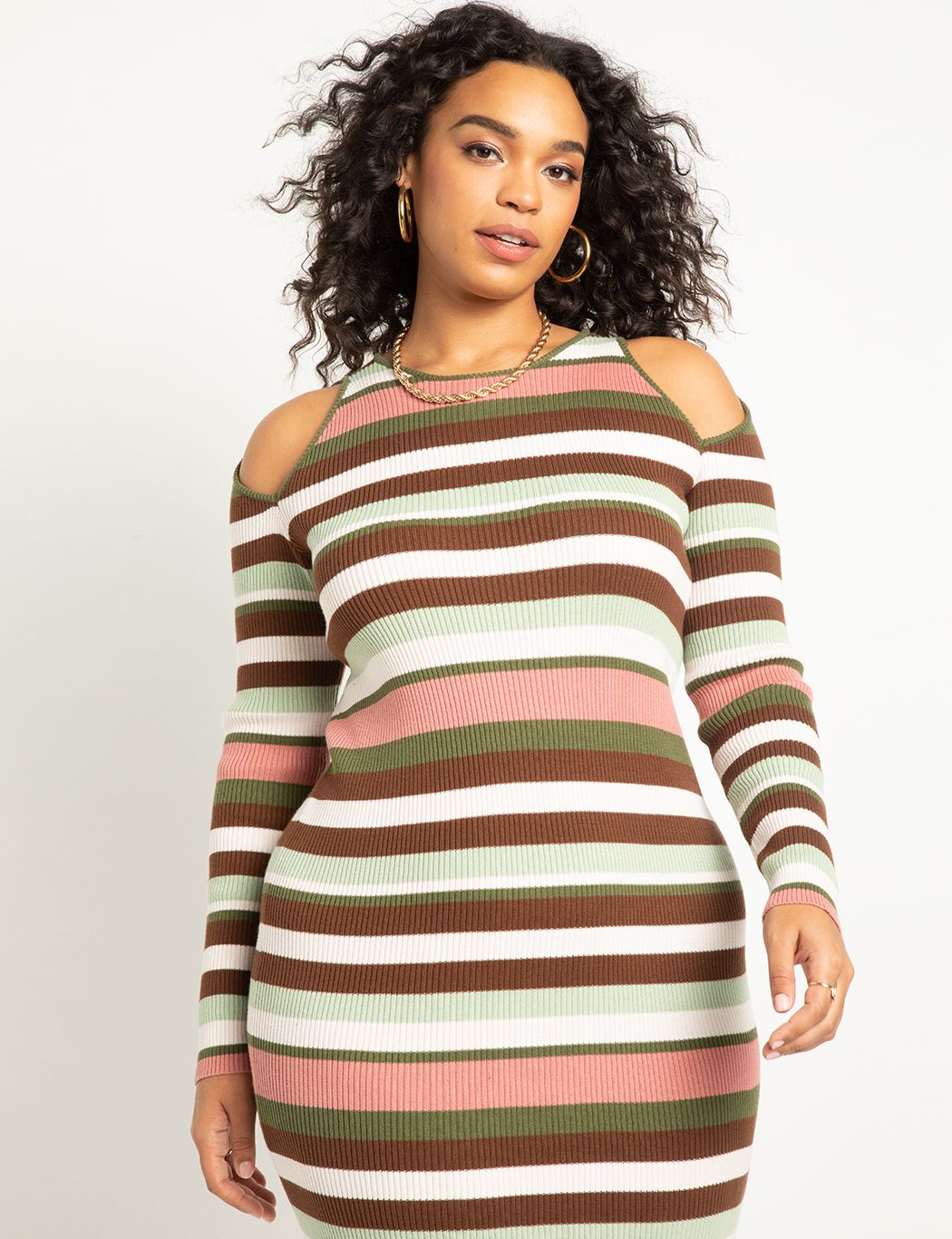 Cold Shoulder Striped Sweater Dress in Stripe Eloquii Gwynnie