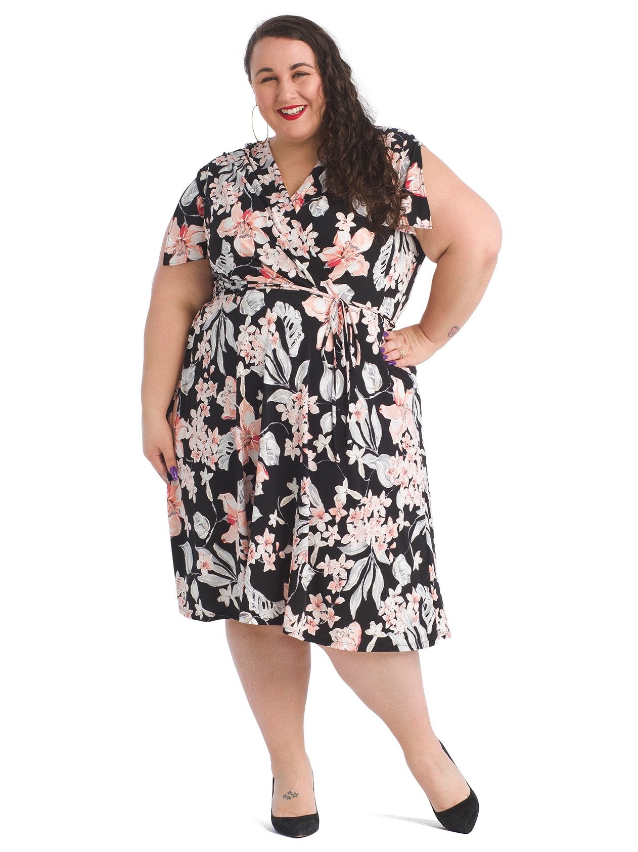 Floral Split Sleeve Puff Print Fit-And-Flare Dress | Sandra Darren |  Gwynnie Bee Rental Subscription