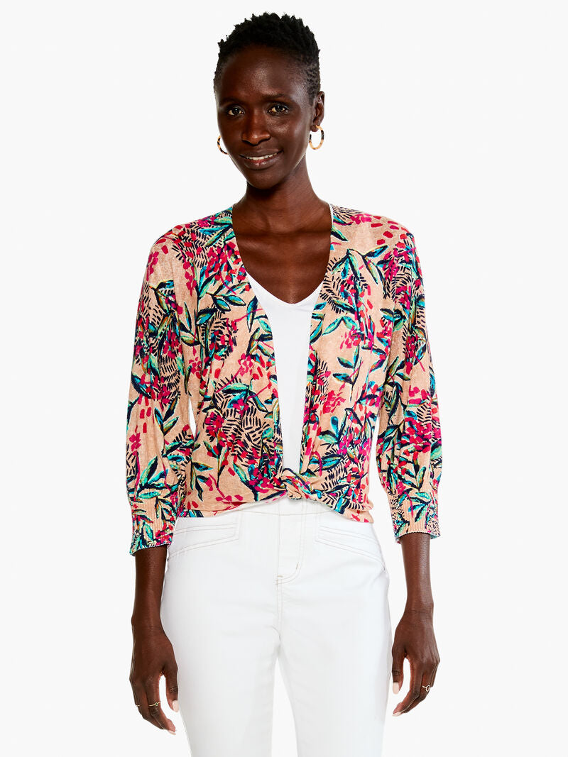 Cropped Crewneck Cardigan With Bonded Seams Cherry Blossom Pink