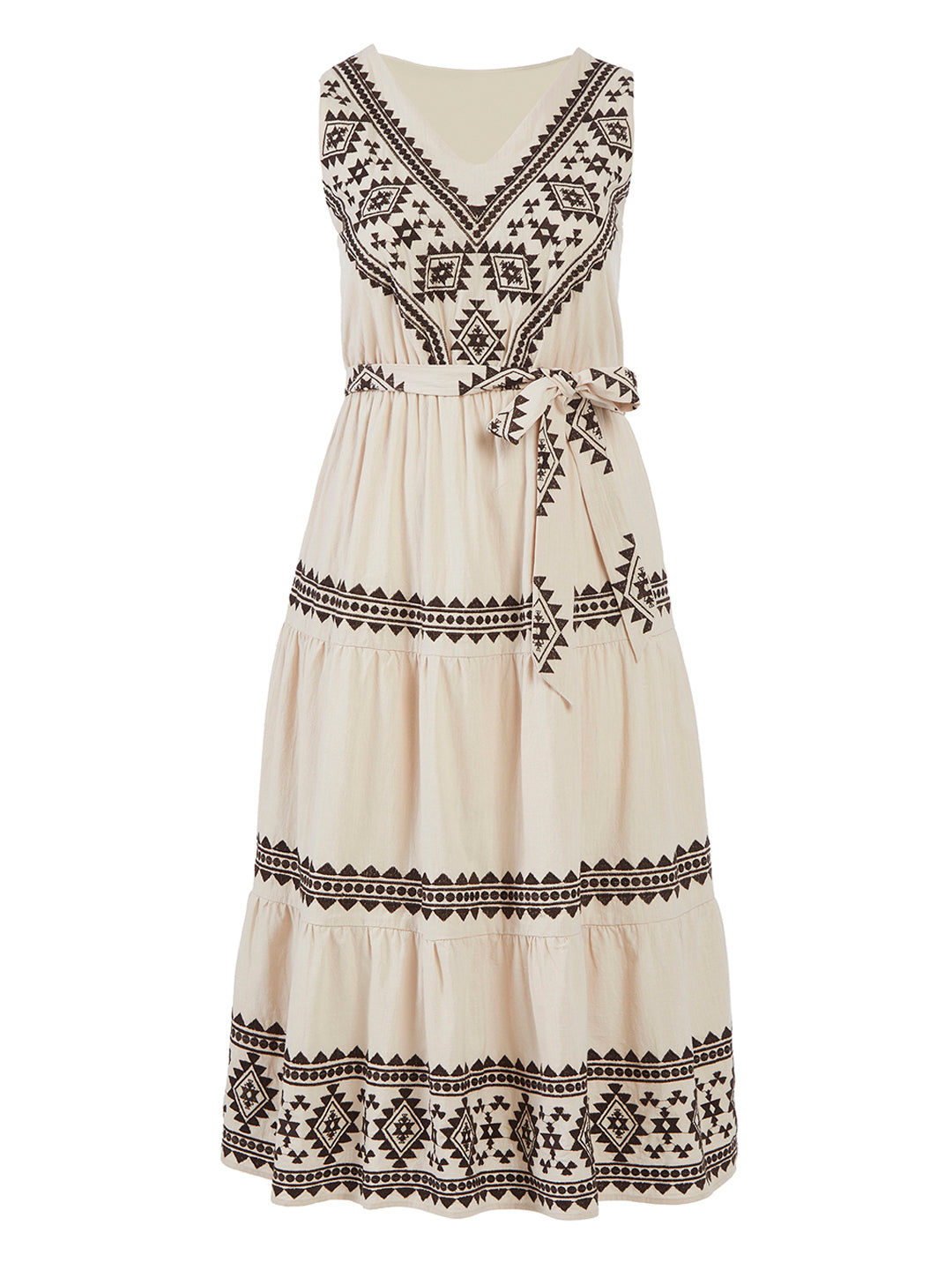 Sleeveless Beige Embroidered Maxi Dress, Savannah Jane