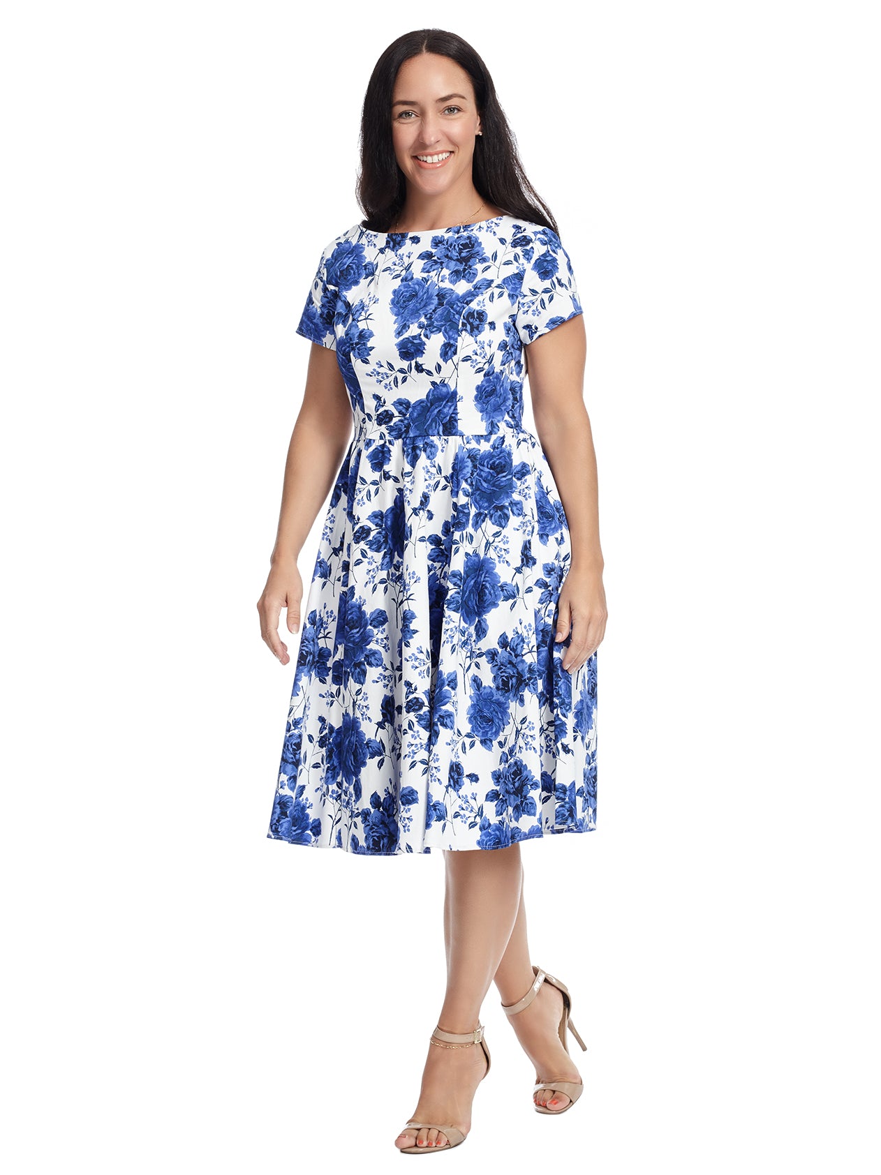 blue floral short sleeve dress