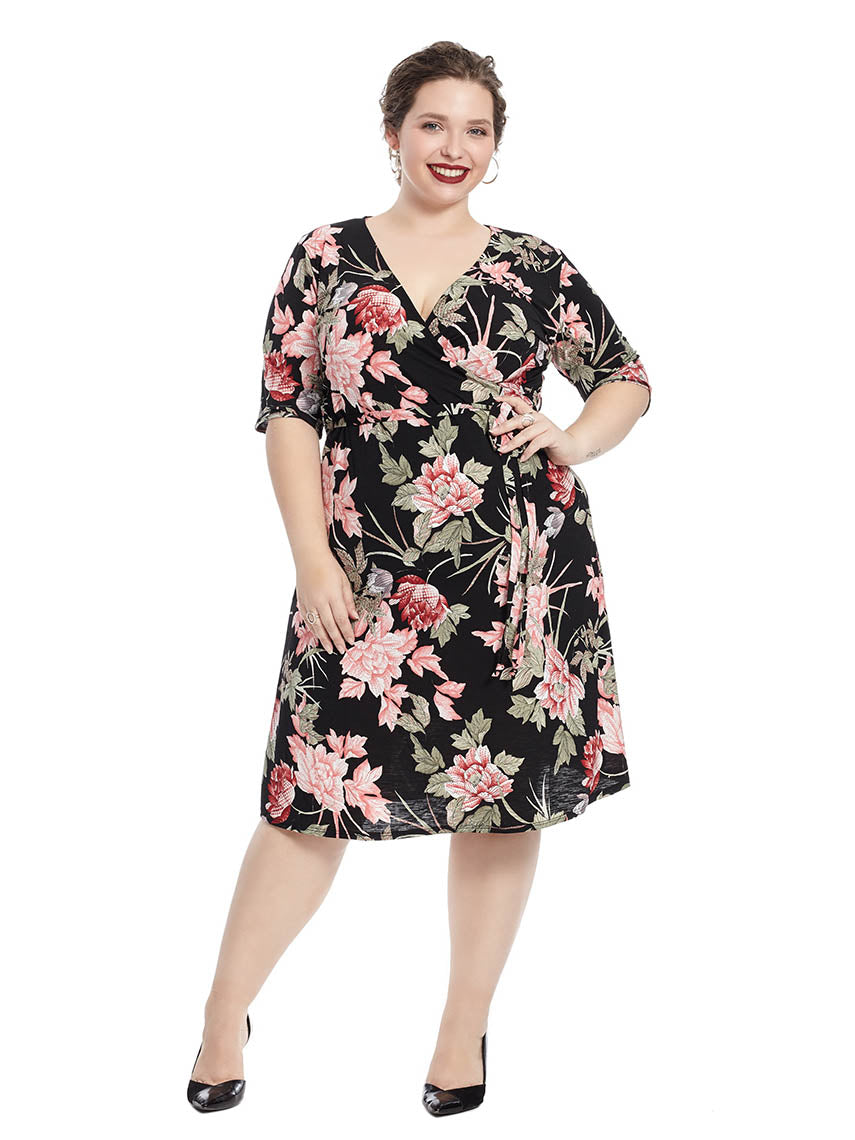 floral print faux wrap dress