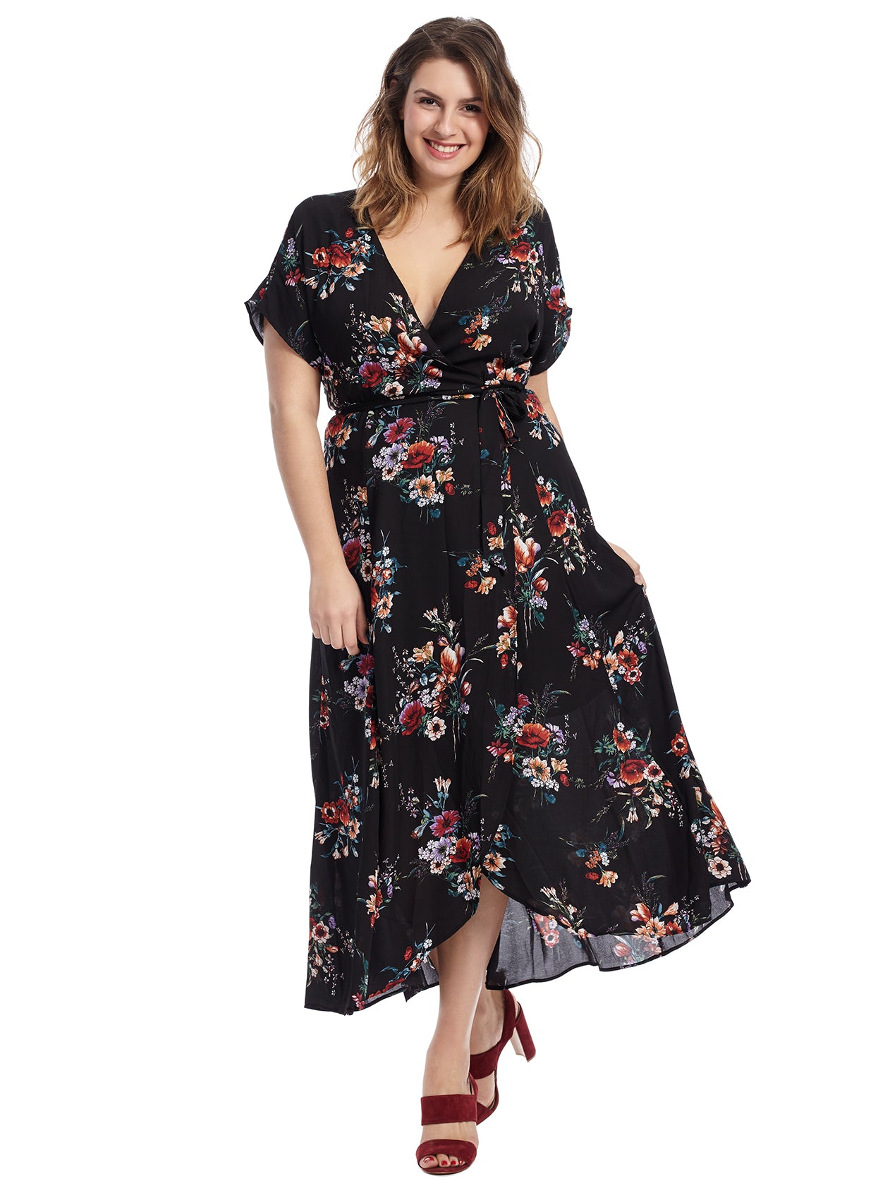 Bobeau printed hot sale wrap maxi dress