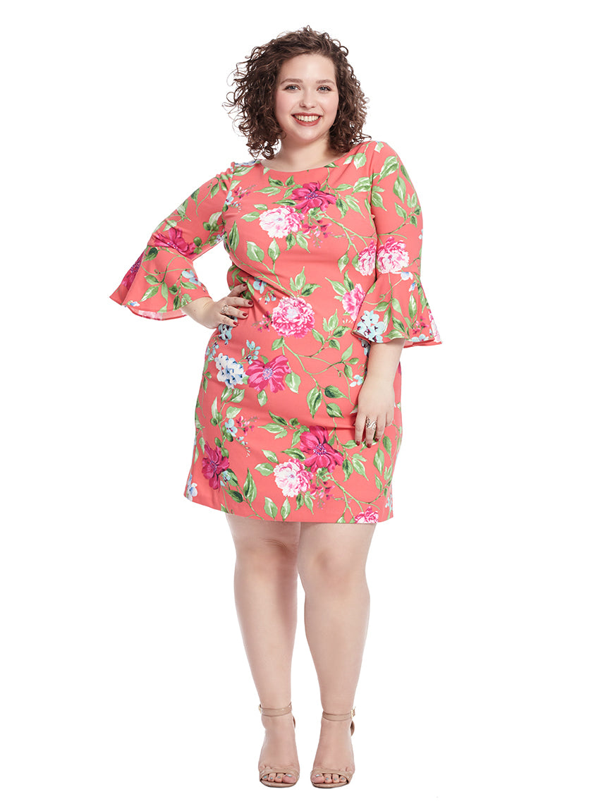 floral shift dress with sleeves