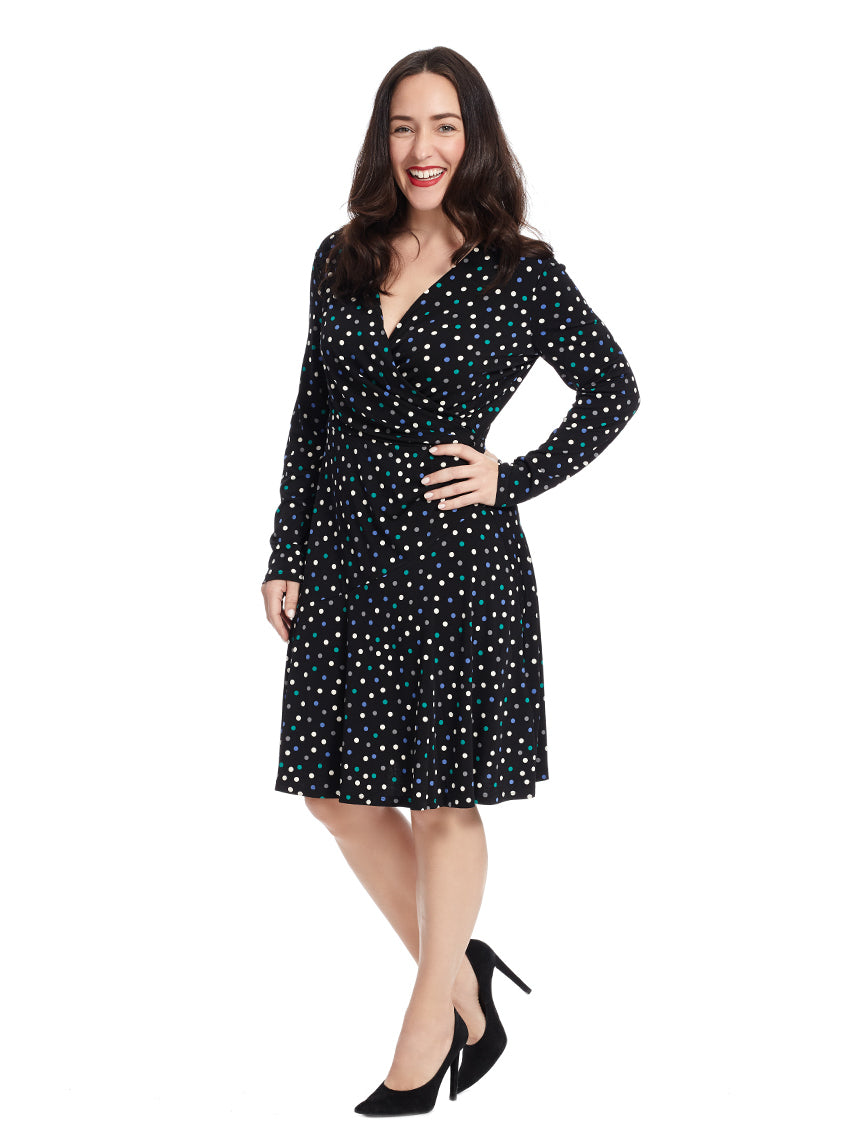 long sleeve black polka dot dress