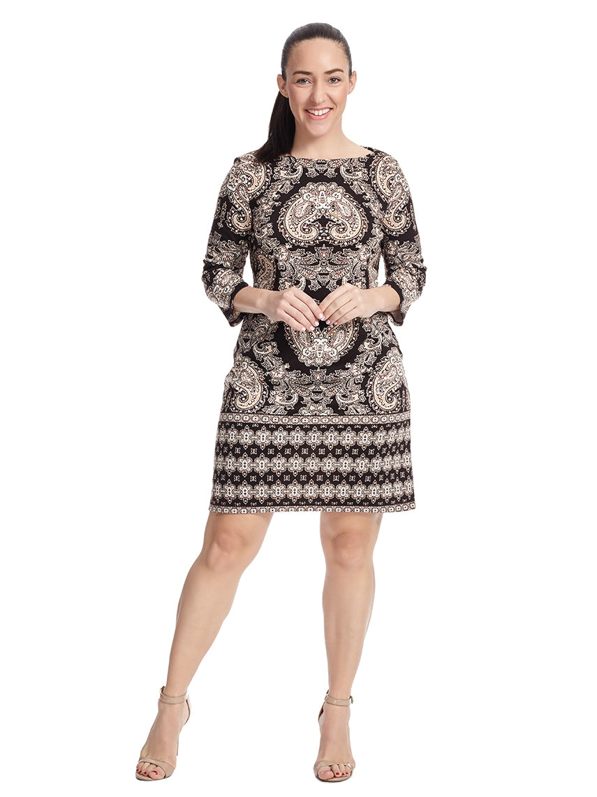 border print shift dress