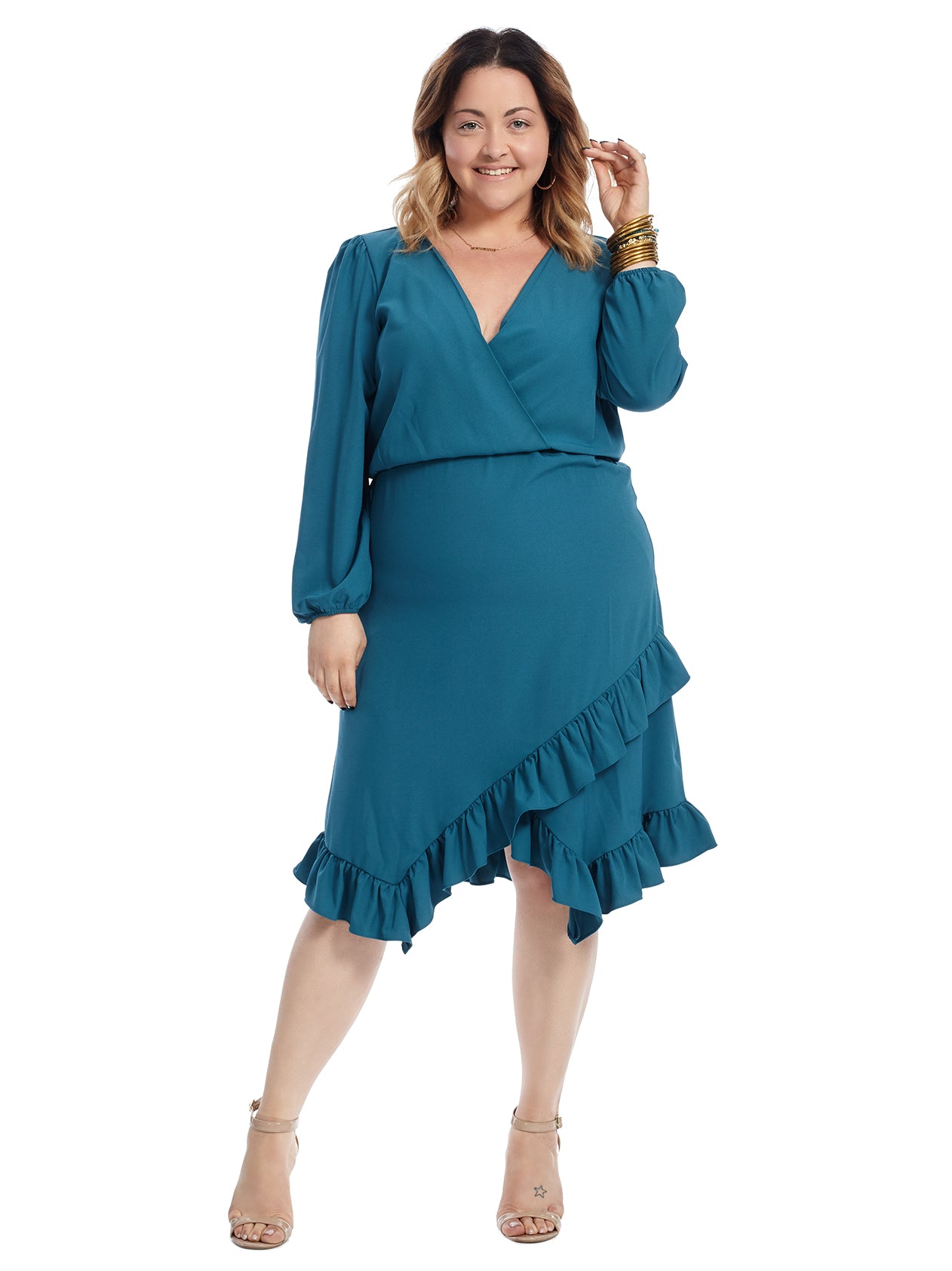 blue faux wrap dress