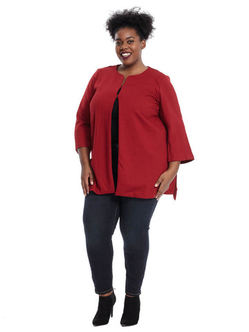 Long Sleeve Collarless Jacket In Burnt Scarlet | Joan Vass New York ...