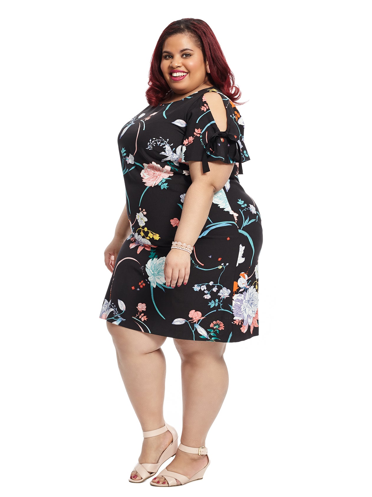 Tie Sleeve Floral Shift Dress Adrianna Papell Gwynnie Bee