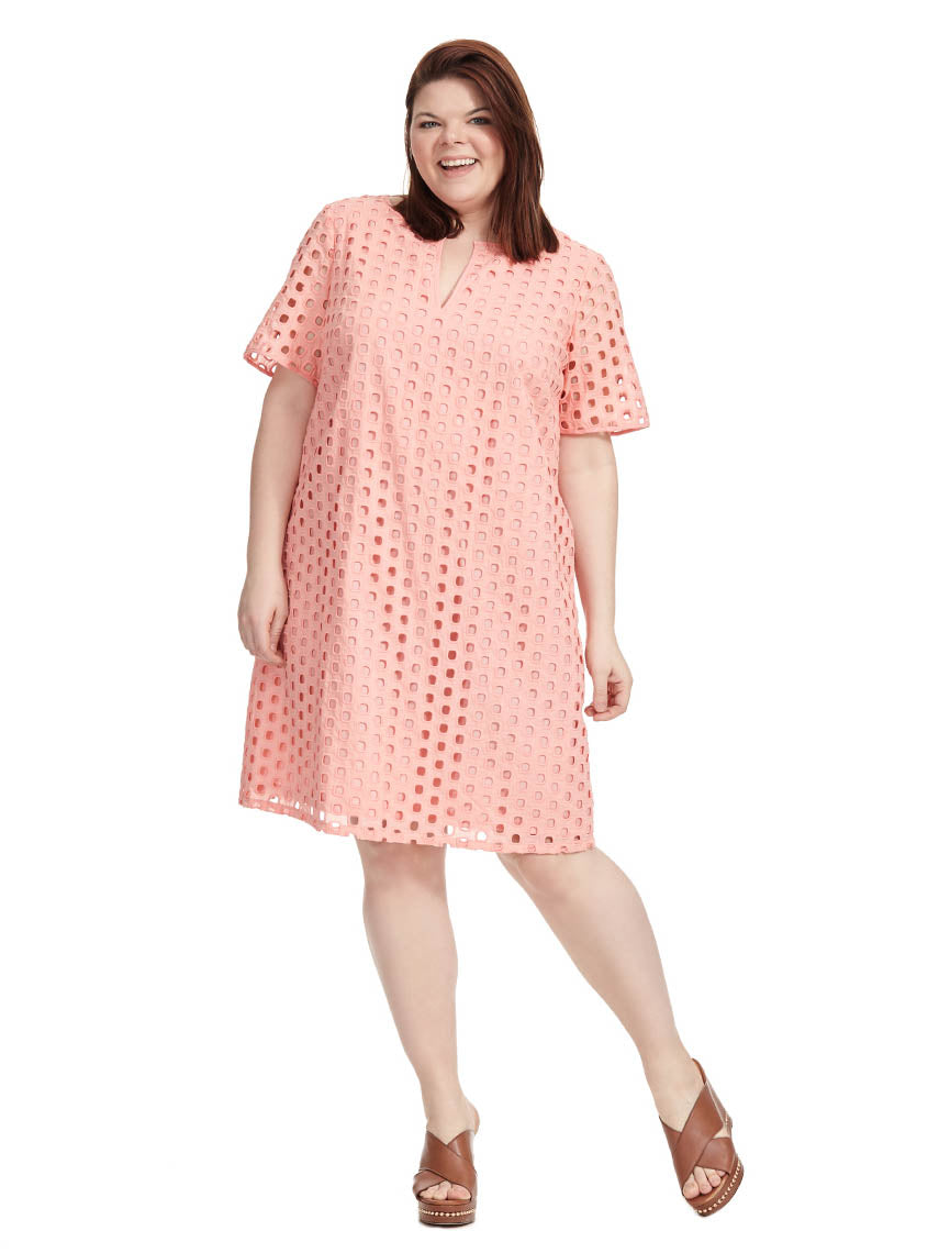 Coral Eyelet Shift Dress Adrianna Papell Gwynnie Bee Rental