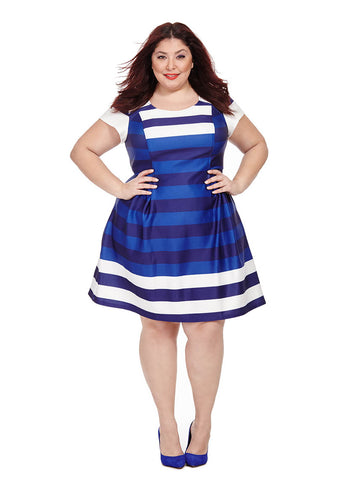 Cap Sleeve Dress In Blue Stripe | Robbie Bee | Gwynnie Bee Rental ...