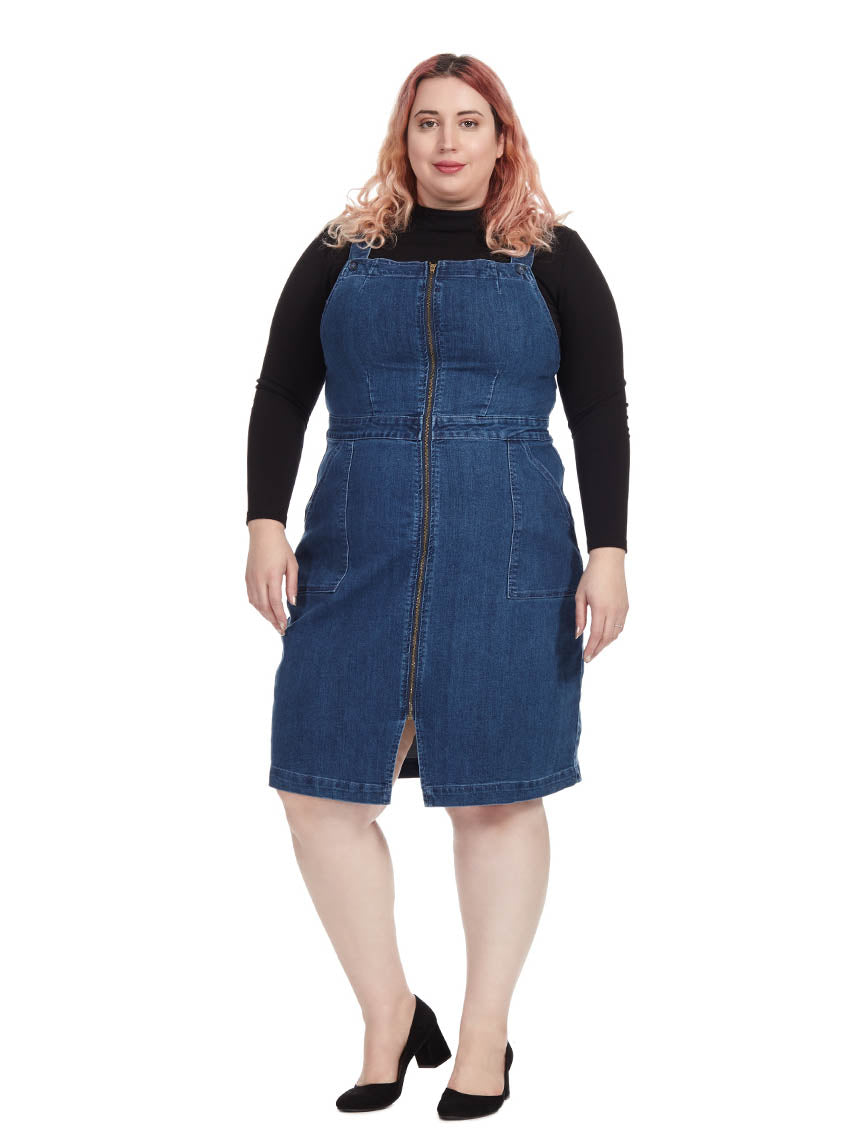 Agnes Orinda Women's Plus Size Denim Overall Zipper Frayed Adjustable Strap  Suspender Dresses Dark Blue 3x : Target