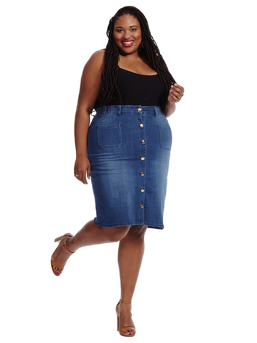 Button Down Denim Midi Skirt in Dark Indigo – Strength and Dignity Boutique  LLC