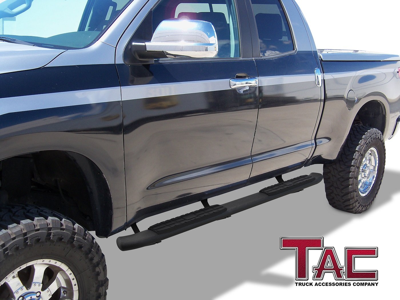 TAC Heavy Texture Black PNC Side Steps For 2007-2021 Toyota Tundra Dou