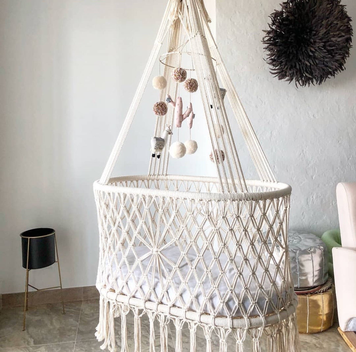 macrame hanging bassinet