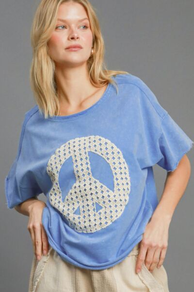 Umgee Mineral Wash T-Shirt with Lace Applique Plus Size