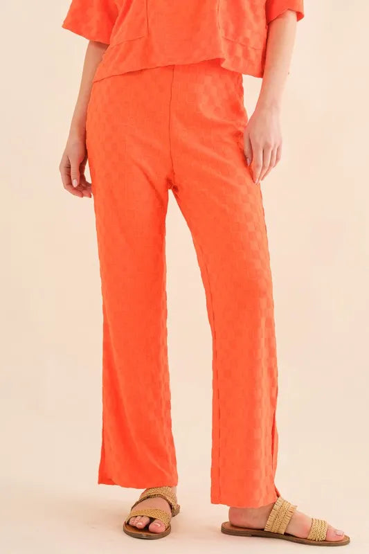 And The Why Brushed Texture Checker Board Pattern Casual Pants
