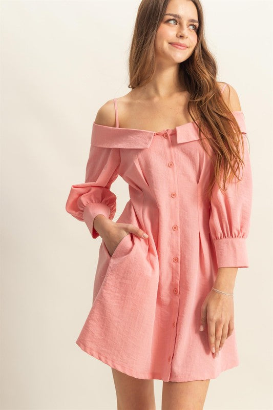 HYFVE Button Down Spaghetti Strap Mini Dress with Pockets