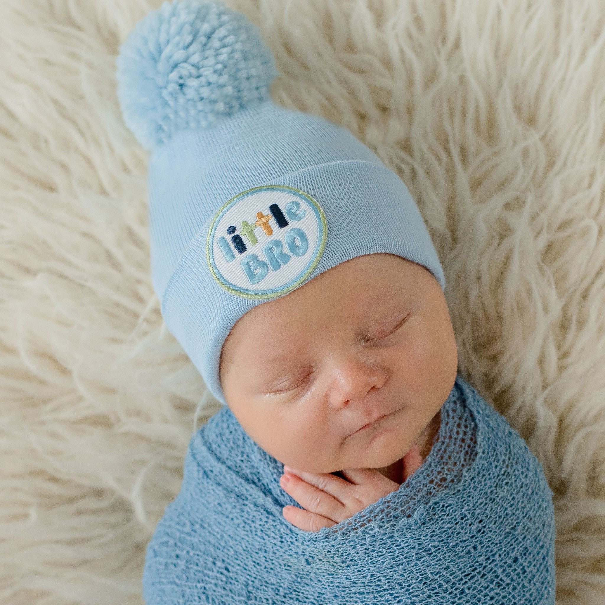 White or Blue Little BRO Newborn Boy Hospital Hat with Blue or