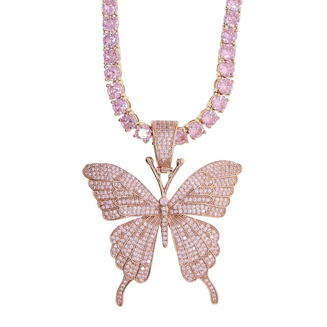 Iced Out Butterfly Charm Necklace – Pretty for Girls