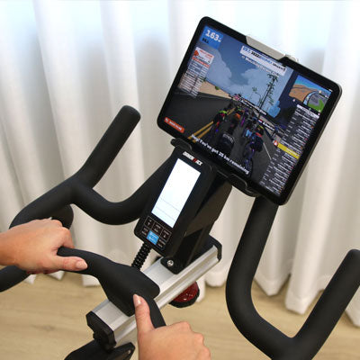 Photo of the tablet on the studio cycle's  media holder