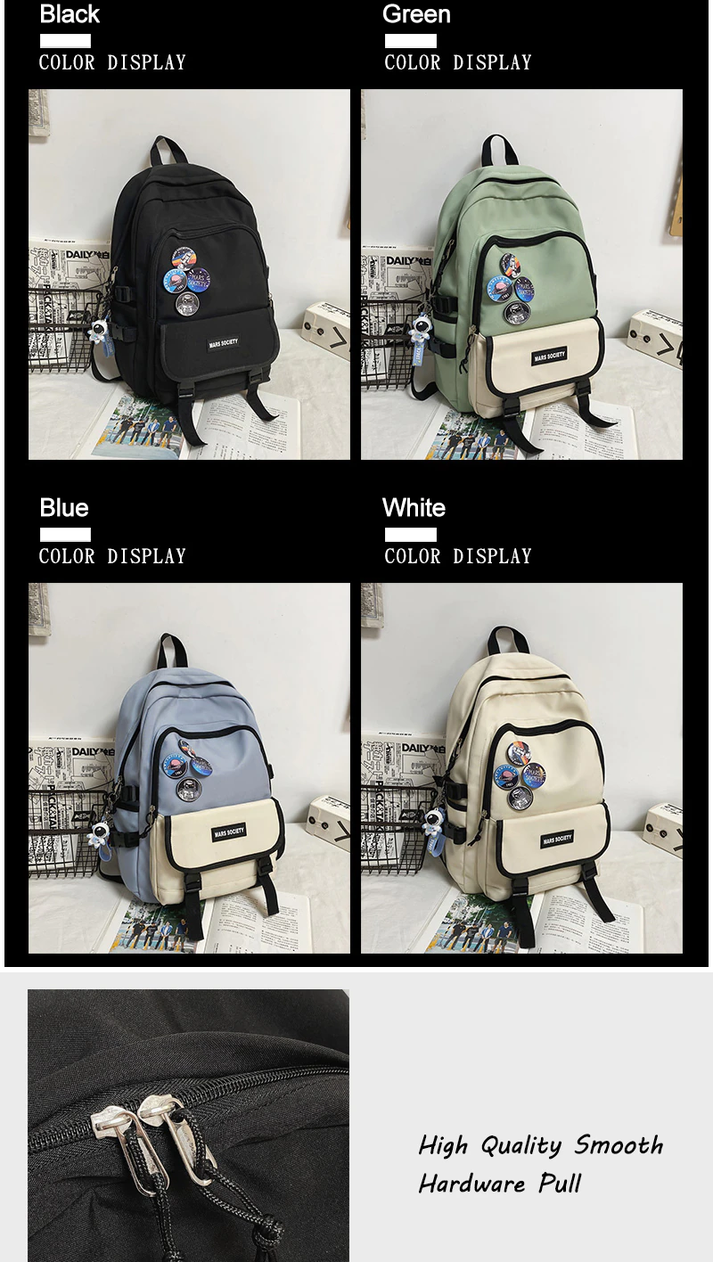 Gothslove Large Capacity Waterproof Nylon Cool Backpacks Unisex Badge Travel Bag Women Schoolbag Men Collegiate Backpack Bookbags