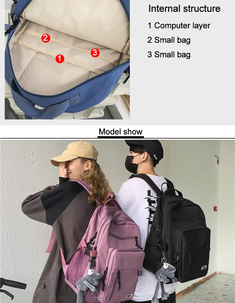 Www.elitedesignerbags.com Double-deck Waterproof Oxford Unisex Highschool  Collegiate Backpack Travel Multi-pocket Black Backpacks for teens