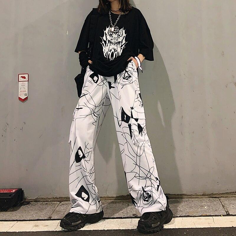 Harajuku Style Dark Black Graffiti Pants – Aesthetic Clothes Store