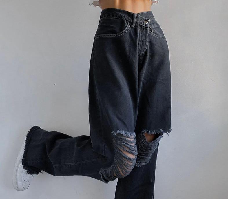High Waisted Distressed Jeans – Aesthetic Clothes Store