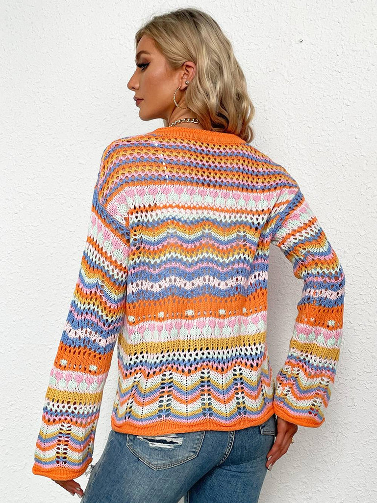 Rainbow Coloured Long Sleeve Knit Cardigan – Aesthetic Clothes Store