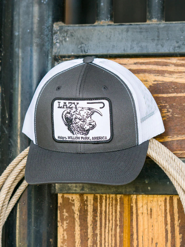 Gorra de béisbol para hombre Lazy J Ranch Wear White & White Conquest Patch  Cap, Gris