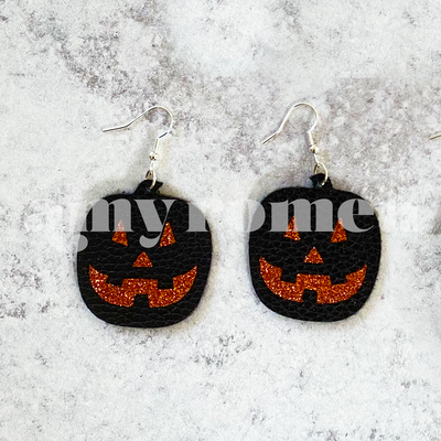 Jack O'Lantern Pumpkin Face Earrings SVG