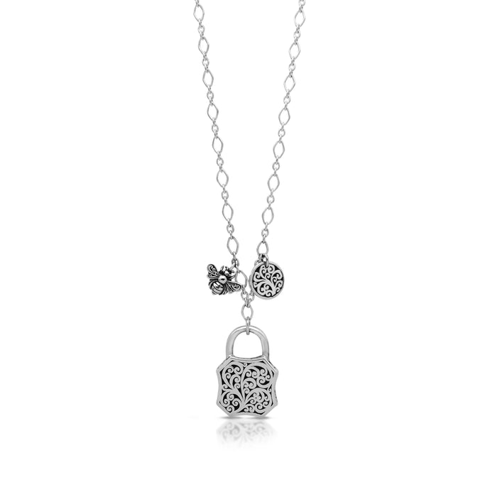 Silver Rhinestone Lock & Key Pendant Necklace