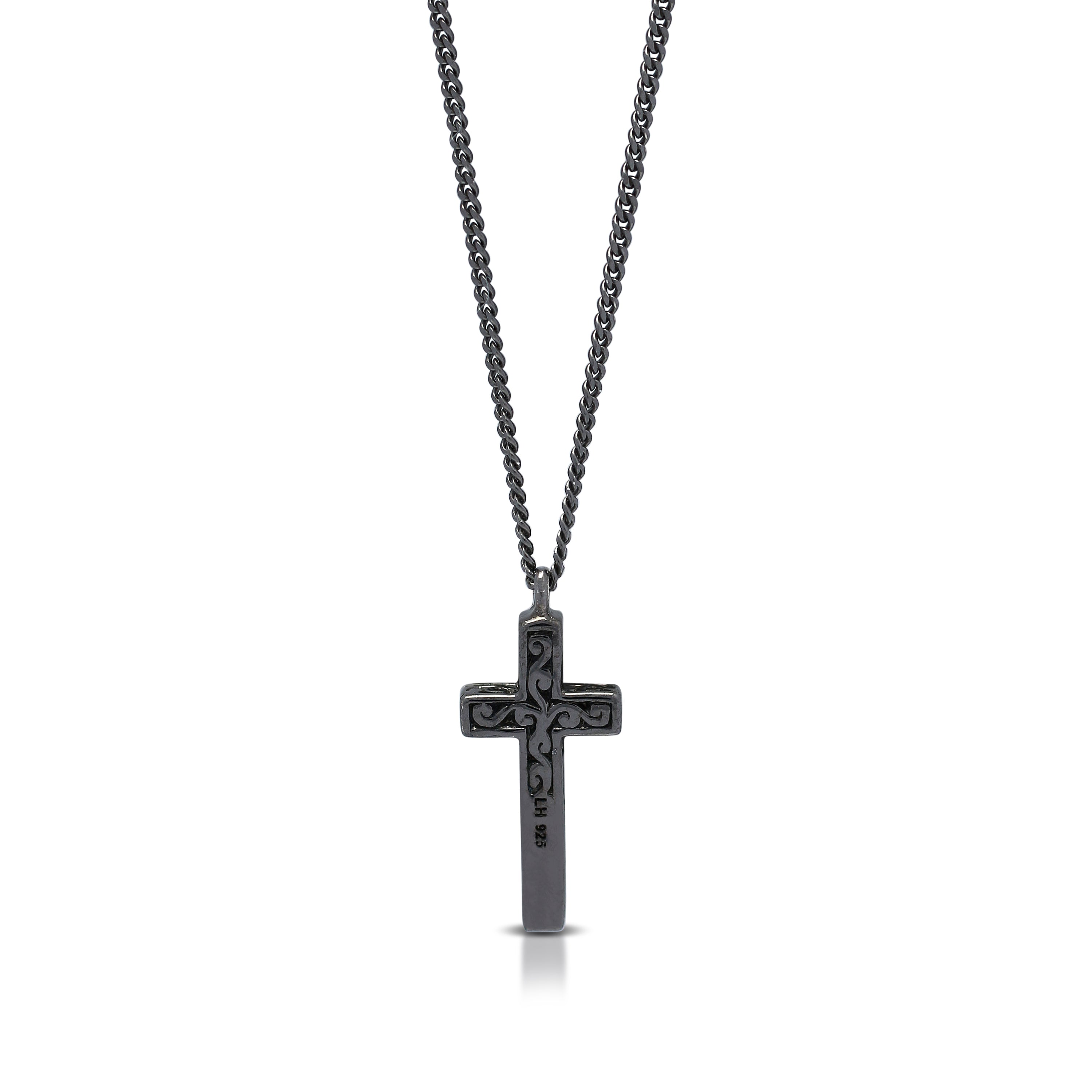 Zancan Insignia 925 Men's Necklace in Silver and Gold with Cross Pendant  and Black Diamonds