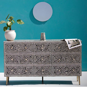Bone Inlay 9 Drawers Sideboard Blue & White, Chest of drawer, Bone inlay sideboard, Bone Inlay furniture - Notbrand