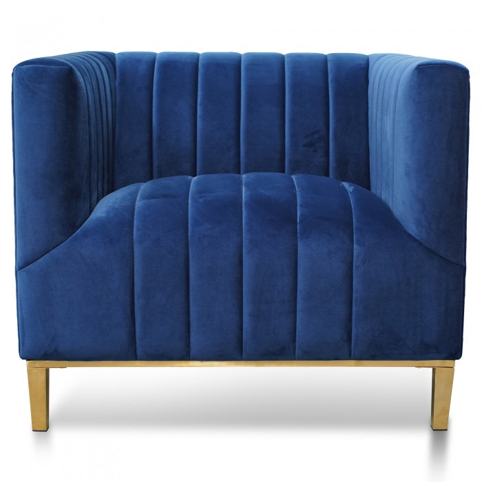 Maison Arm Chair in Blue Velvet - Brushed Gold Base - Notbrand
