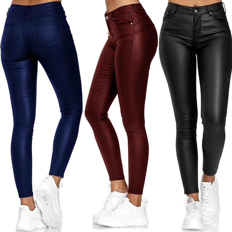 Pantalon en Cuir Couleur Unie, Sexy femme