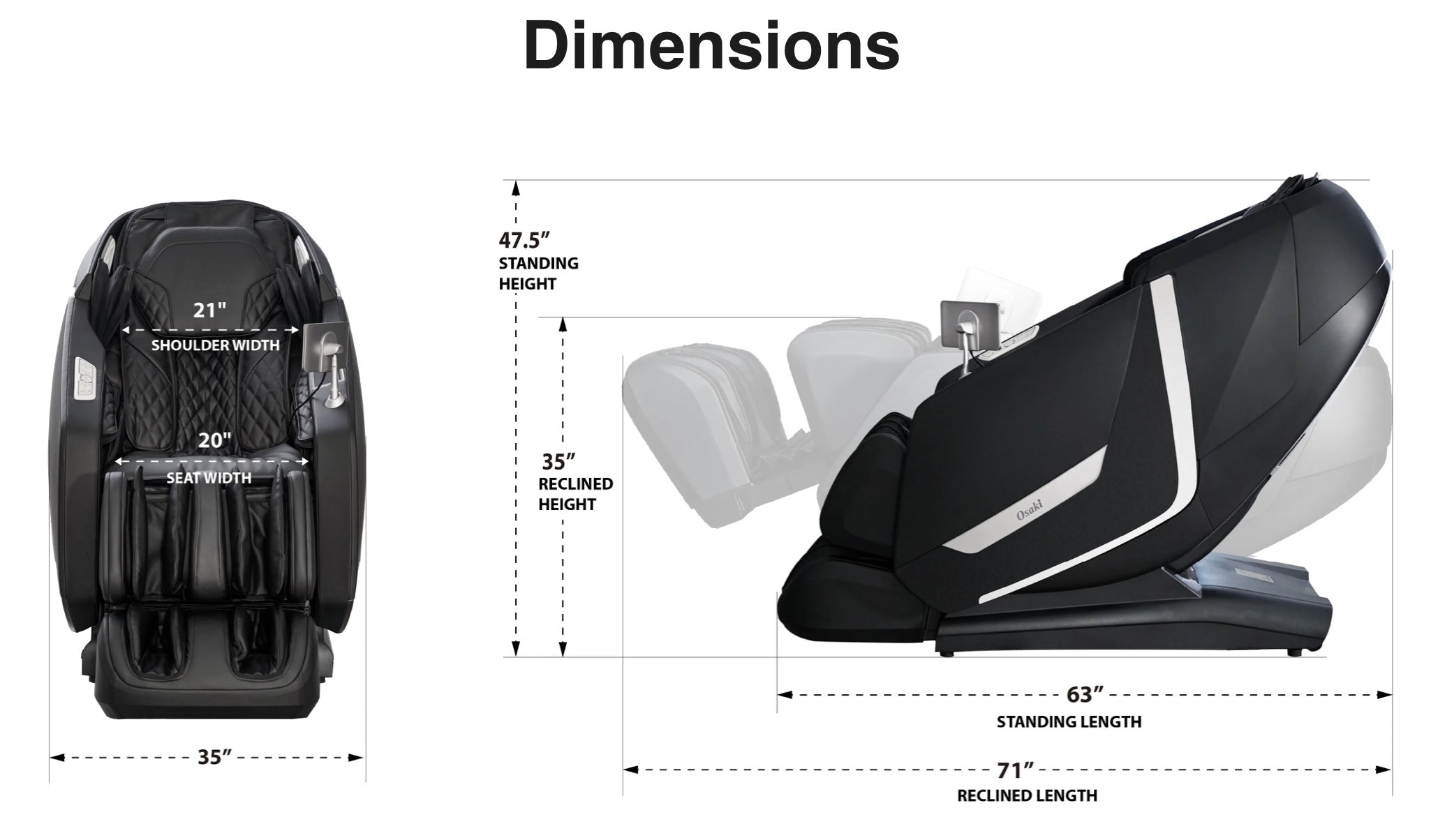 Osaki OP-Kairos 4D LT Massage Chair Dimensions