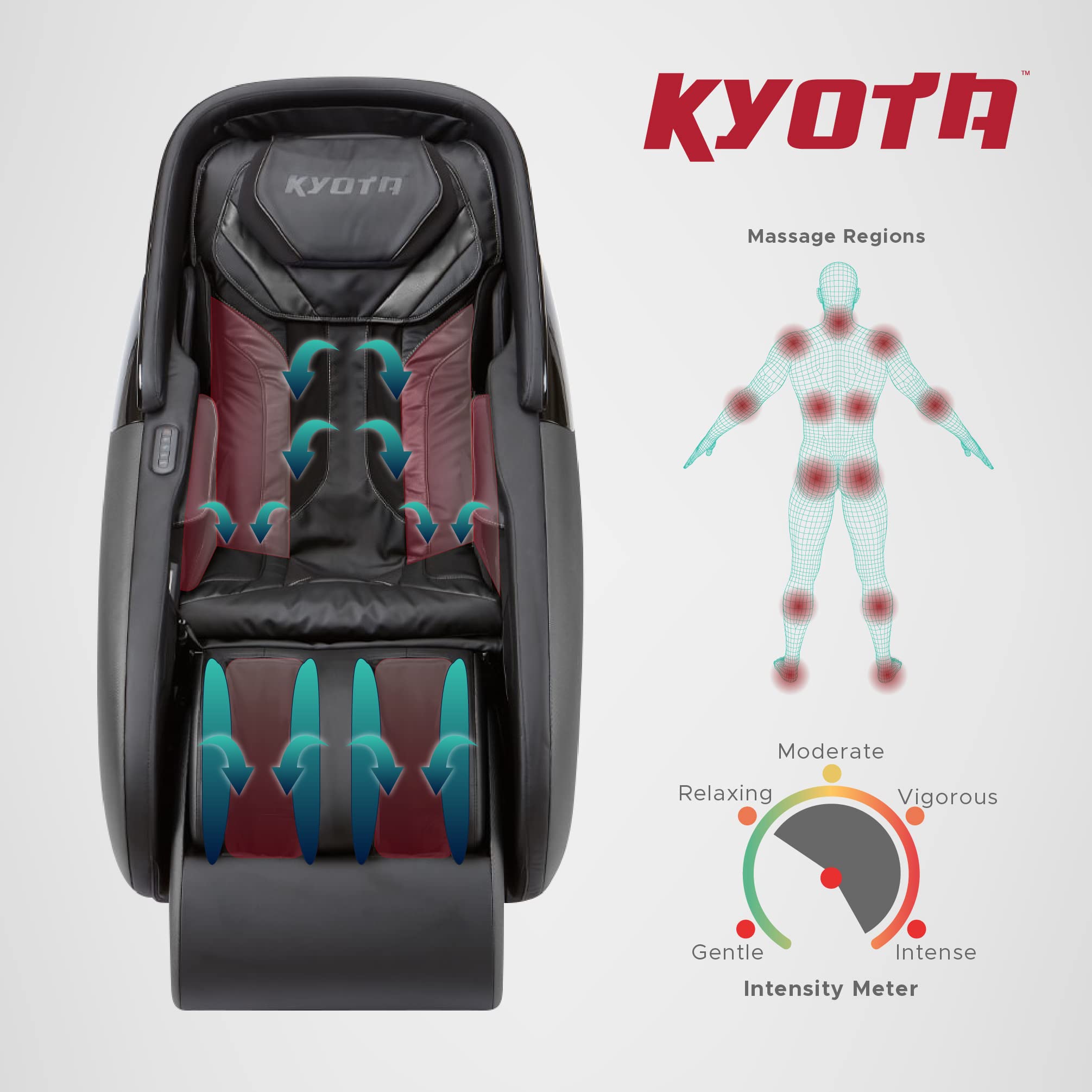 Kyota Kaizen M680 Full-Body Zero-Gravity 3D Massage Chair Recliner, (Black) Massage regions